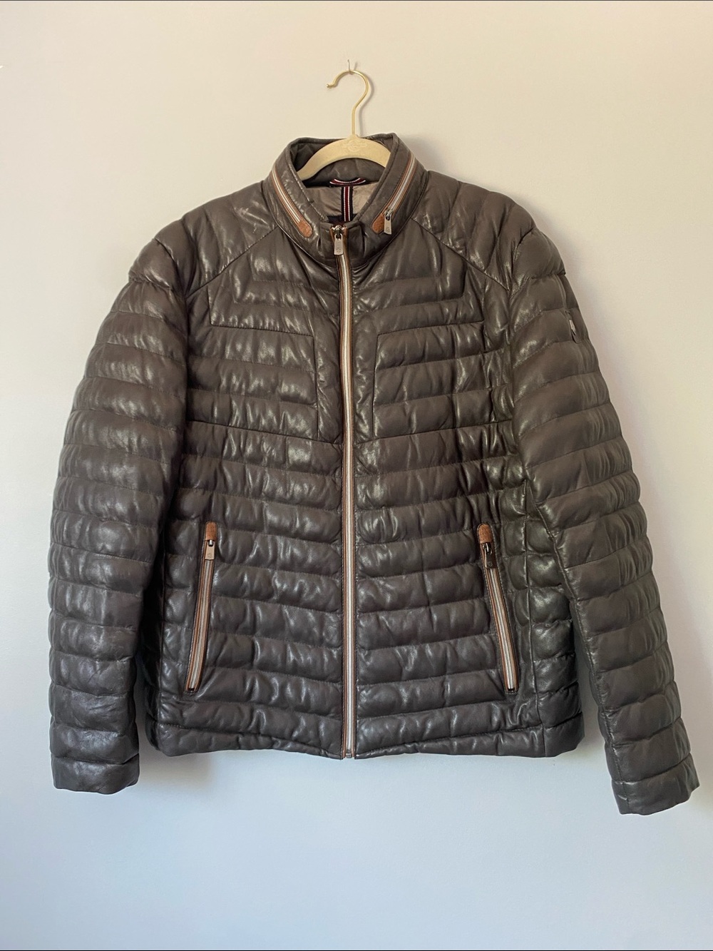 MILESTONE Men’s MSMalik Quilted Lambskin Leather Jacket XL Dark Brown Puffer